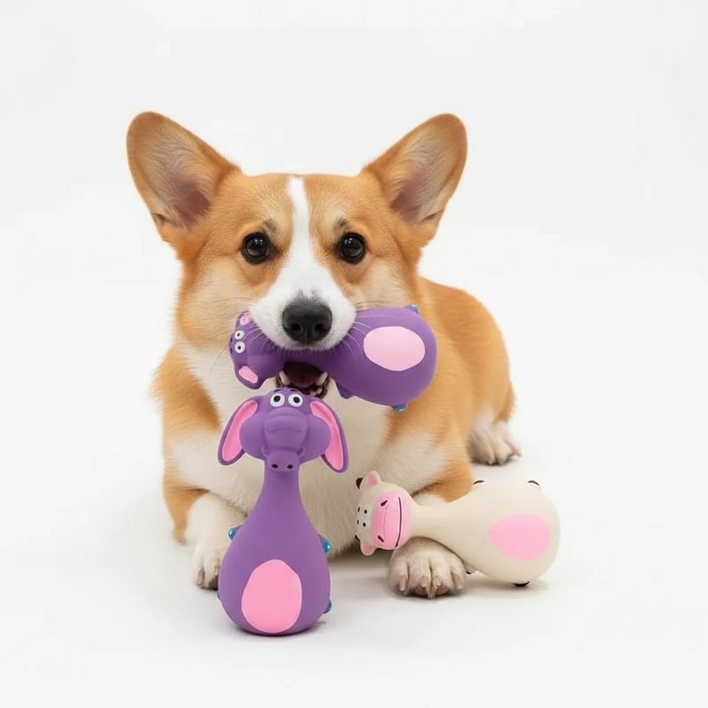 Gummiquietschspielzeug für Hunde – Vierer-Set von der Seite