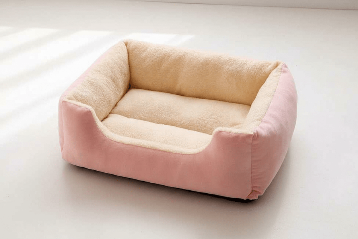 Winterkorb-Bett für Katzen und Hunde – Ansicht von vorne auf das fertige Produkt