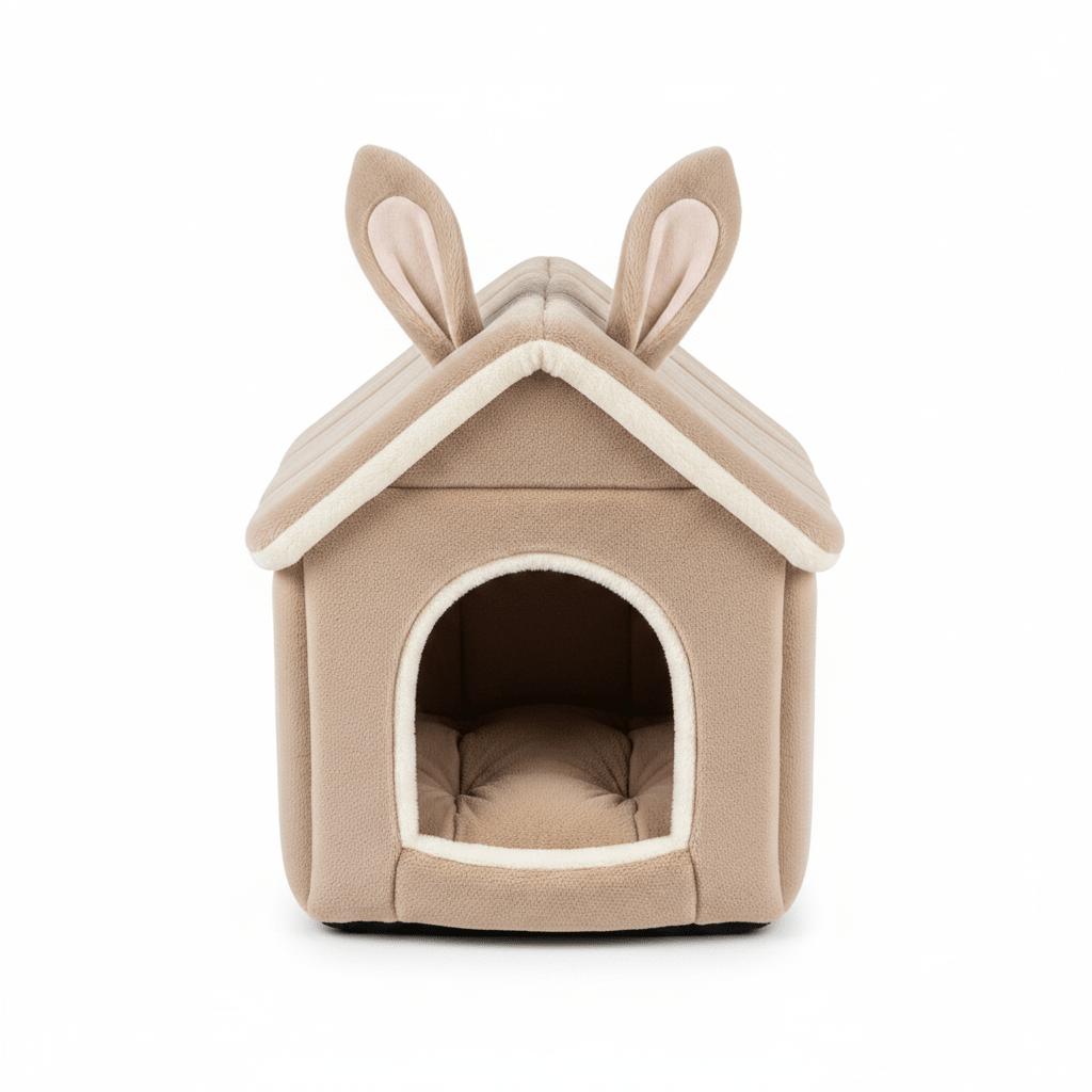Hausförmiges Bett für Hunde und Katzen – Ansicht von oben auf das gesamte Produkt
